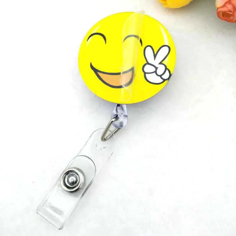 new acrylic funny smiling face 60cm retractable pull badge reel id card holder belt clip lanyard name tag card for school office free global shipping