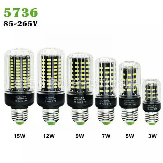 Светодиодная лампа E14 E27 светодиодная кукуруза 85 265 в высокая яркость SMD 5736 3 Вт 5 7 9