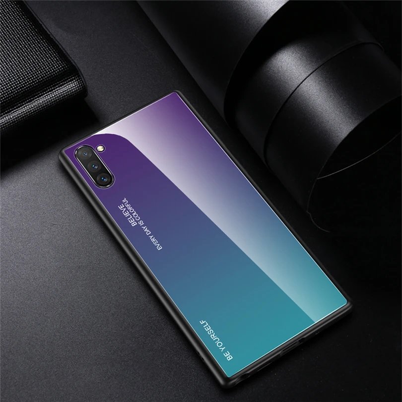 Purple-Blue Для samsung Galaxy S10 Note 10 Plus, чехол с градиентным закаленным стеклом, Жесткие ТПУ чехлы накладки для samsung Galaxy Note 8 9 10 S10 5G S10E - Цвет: Purple-Blue