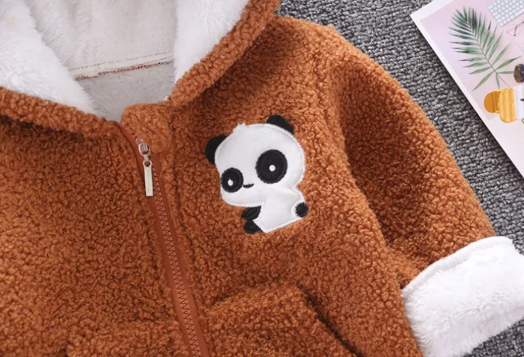 Winter Children Fashion Clothes Kid Boys Girls Lovely Cartoon Panda Plus Thick Velvet Long Sleeve Hooded Jacket Baby Infant Coat | Детская