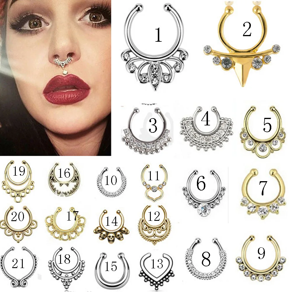 1 Pcs Stainless Steel Fake Nose Ring Clip On Septum Piercing Faux Hoop Indian Nose Ring Pircing Nose Punk Body Piercing Jewelry