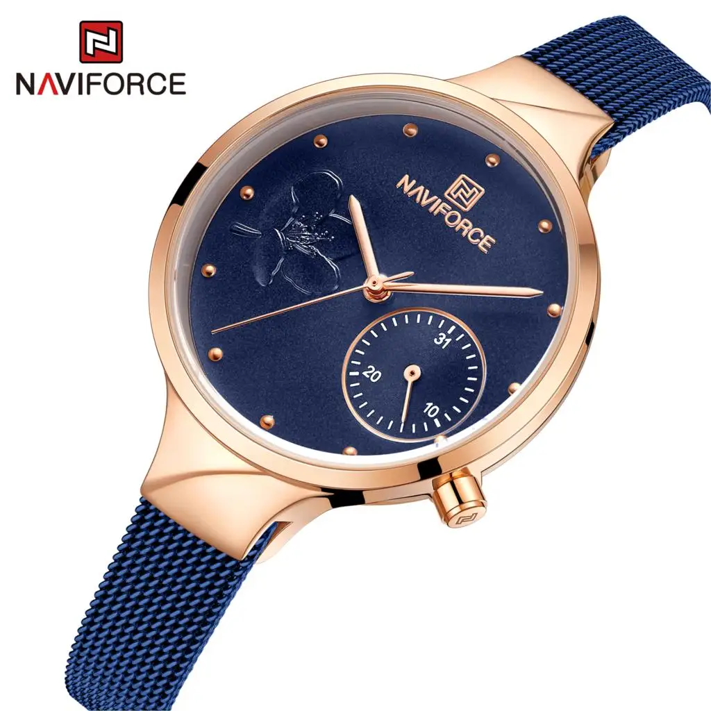 NAVIFORCE женские модные синие кварцевые часы из нержавеющей стали