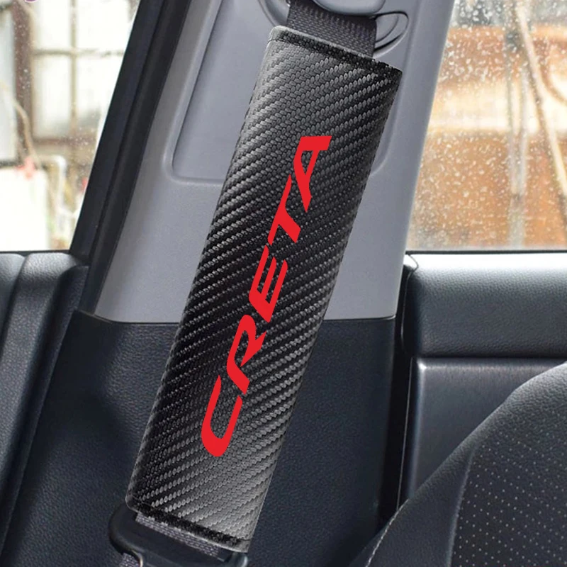 RED X 2PCS 2 шт. из искусственной кожи Накладка для ремня безопасности автомобиля для hyundai Creta текстура углеродного волокна автомобильный защитный чехол для ремня безопасности автомобиля Наплечная накладка - Название цвета: RED X 2PCS