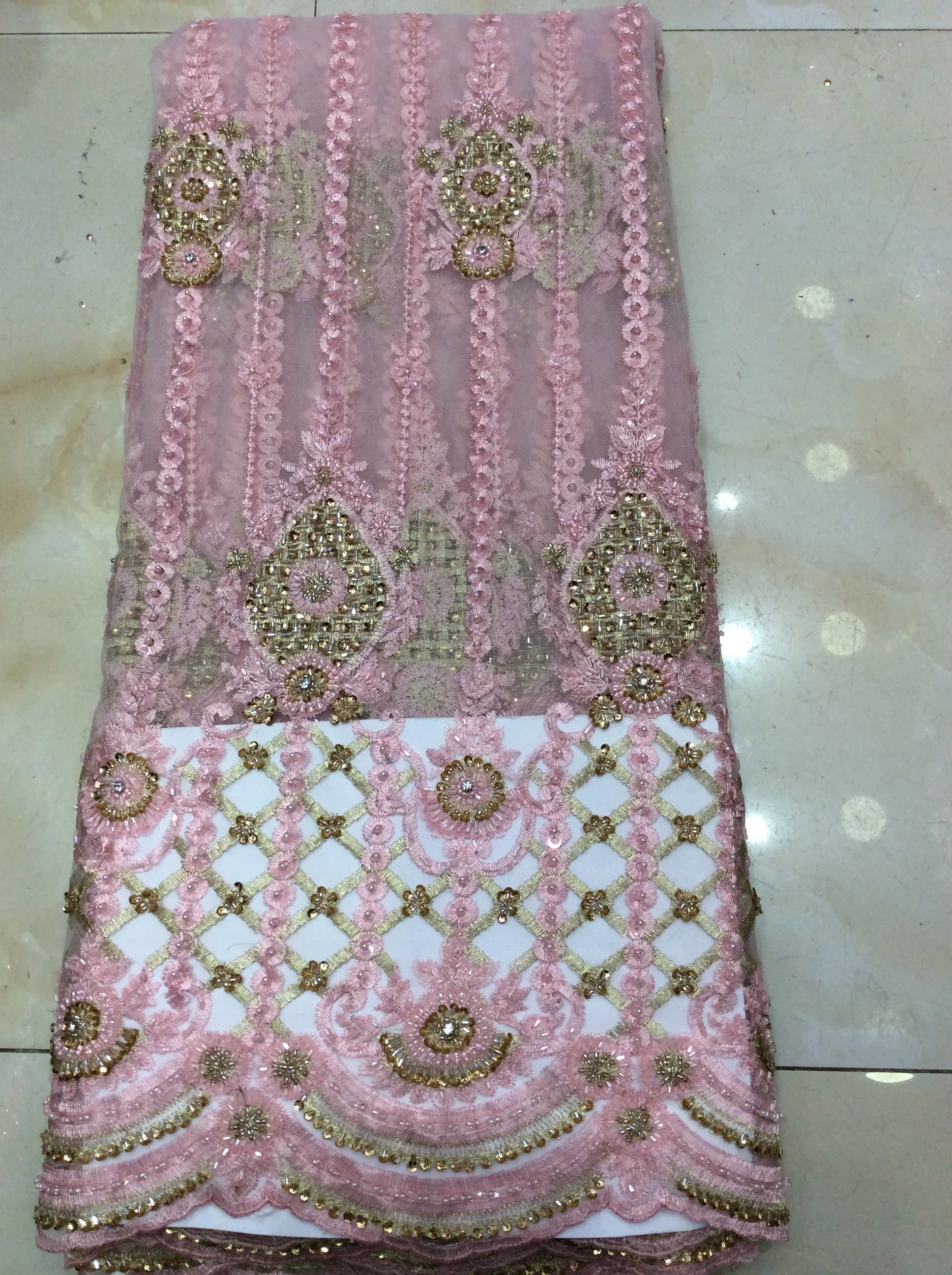 top quality beaded handmade French net lace fabric African mul ti color embroidery tulle with beads for ladies dress | Дом и сад