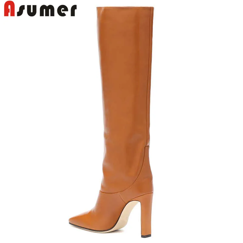 ASUMER/модные сапоги до колена размера плюс 34 43 осенне зимние без застежки с