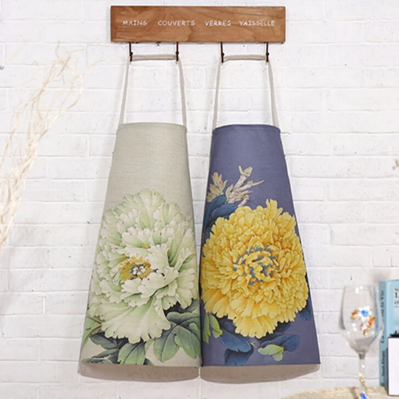 Кухонный комбинезон с цветочным принтом из хлопка и льна противообрастающий