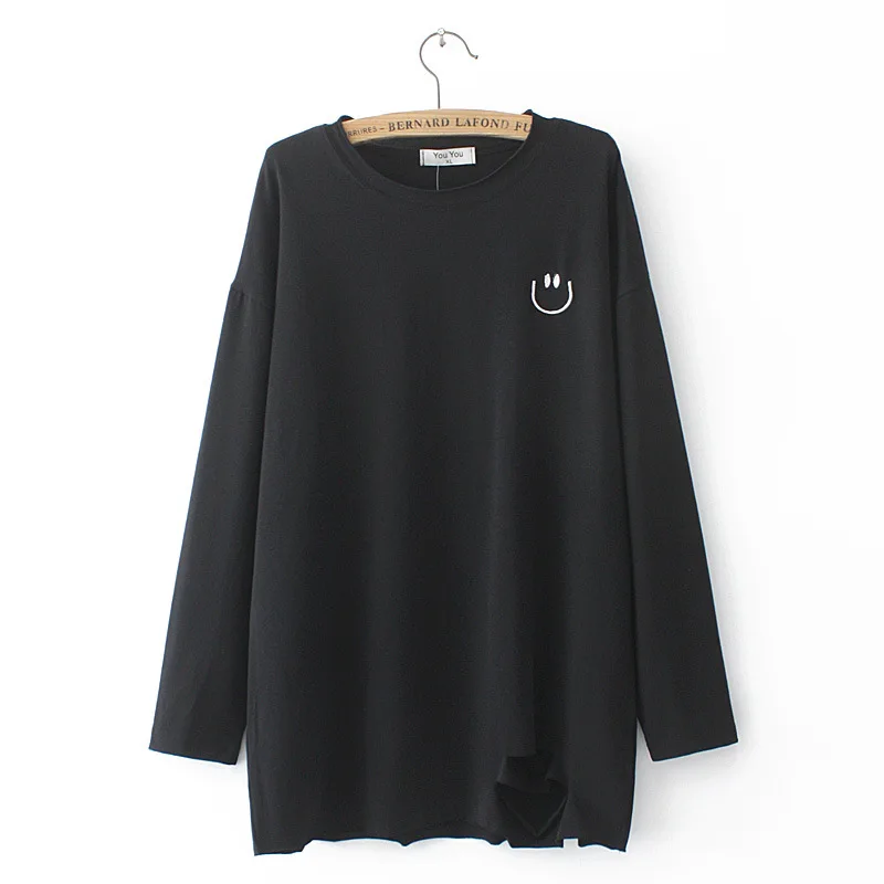

Spring 2021 Women T Shirt Plus Size Fashion Casual Clothes Female Tops Modal Smiling Face Embroidery Long Sleeve Camiseta Mujer