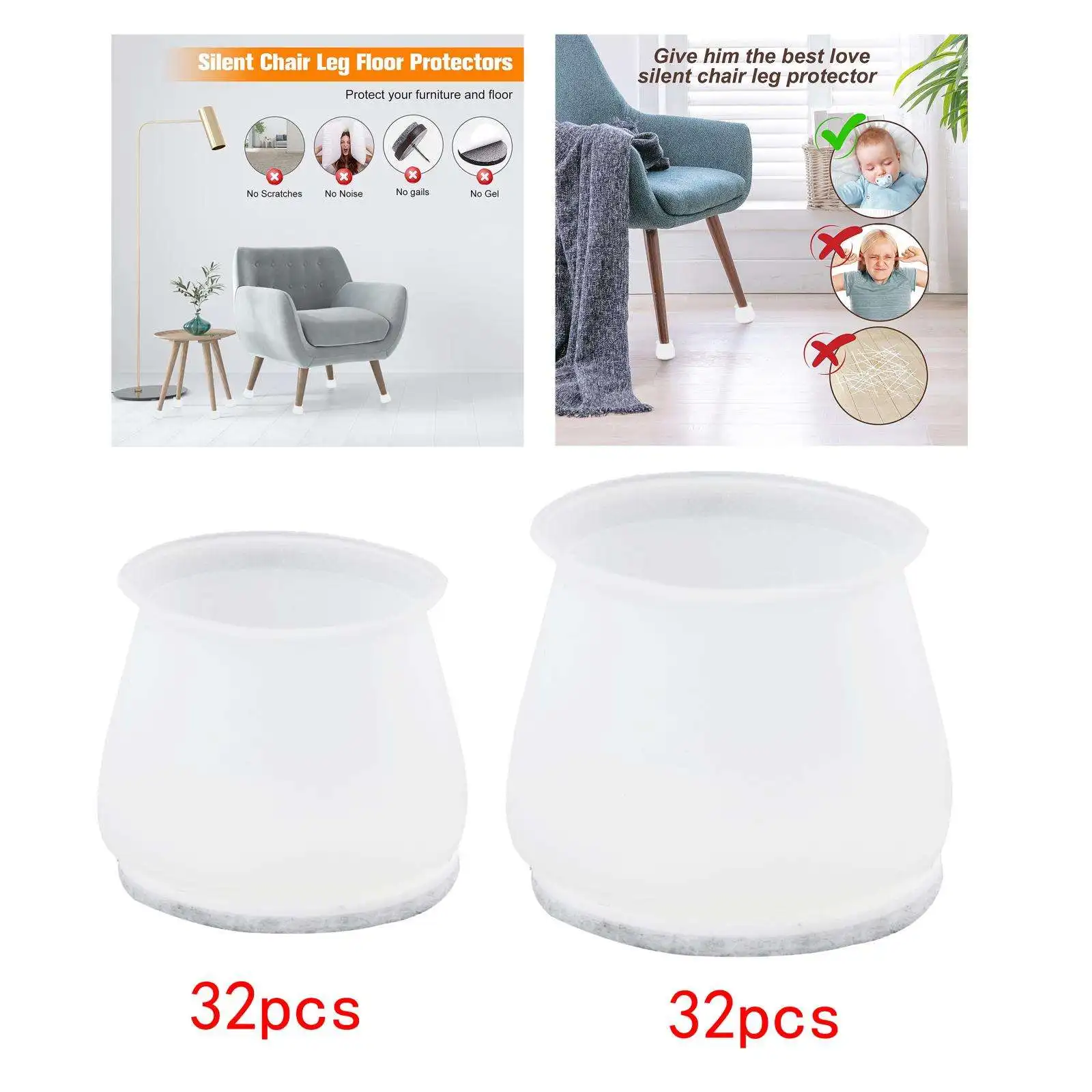 

32 шт., силиконовые колпачки для ножек стула