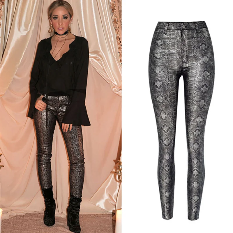 Женские брюки LOGAMI из искусственной кожи пикантные карандаш со змеиным