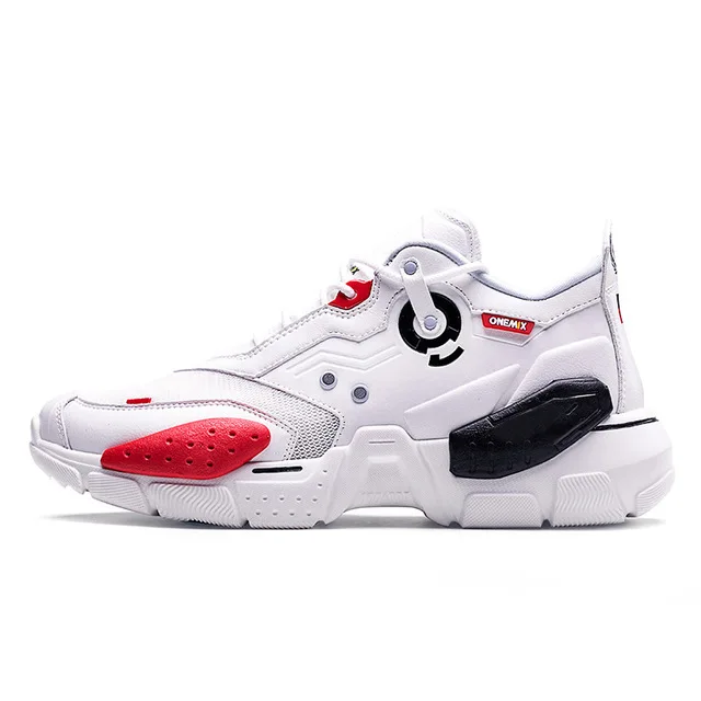 white red ONEMIX, новинка, мужские кроссовки, технологичный стиль, удобные, амортизирующие, модные, спортивные, для тенниса, мужские беговые кроссовки - Цвет: white red