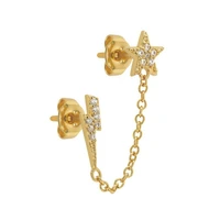 925 sterling silver delicate star lightning tassel stud earrings for women minimalist pave crystal chain earrings jewelry gift