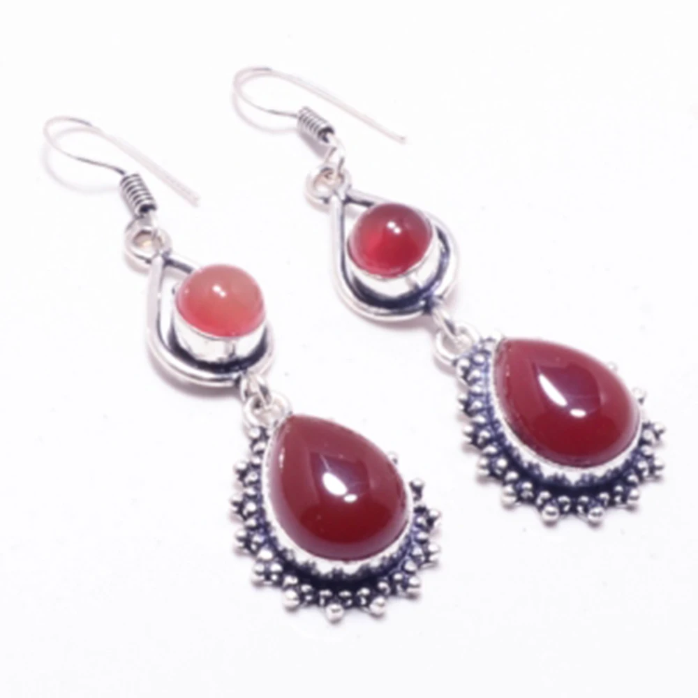 Подлинные Сердолик серьги с серебряным покрытием из меди ювелирные изделия