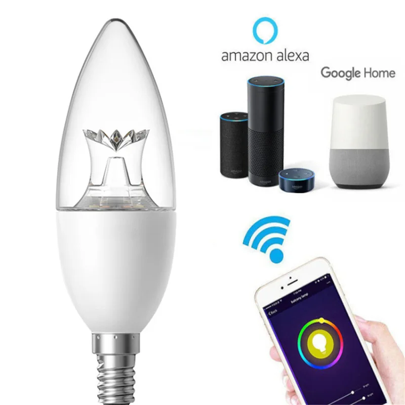 Смарт лампочка wifi Светодиодные лампы E14/E27 умный дом затемнения RGB Alexa Google IFTTT