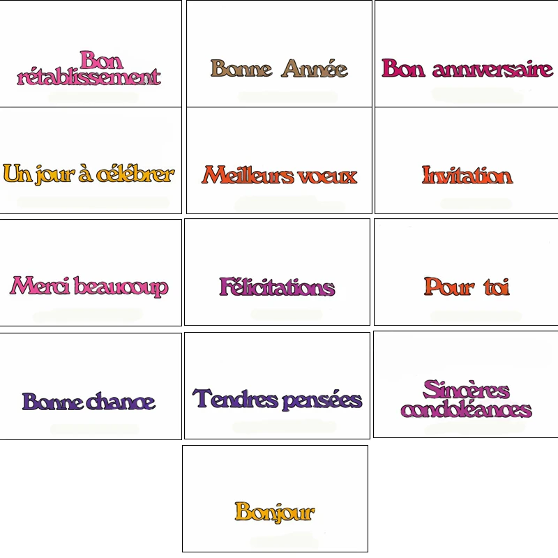 Высечки для изготовления карт с французскими словами и фразами высечки