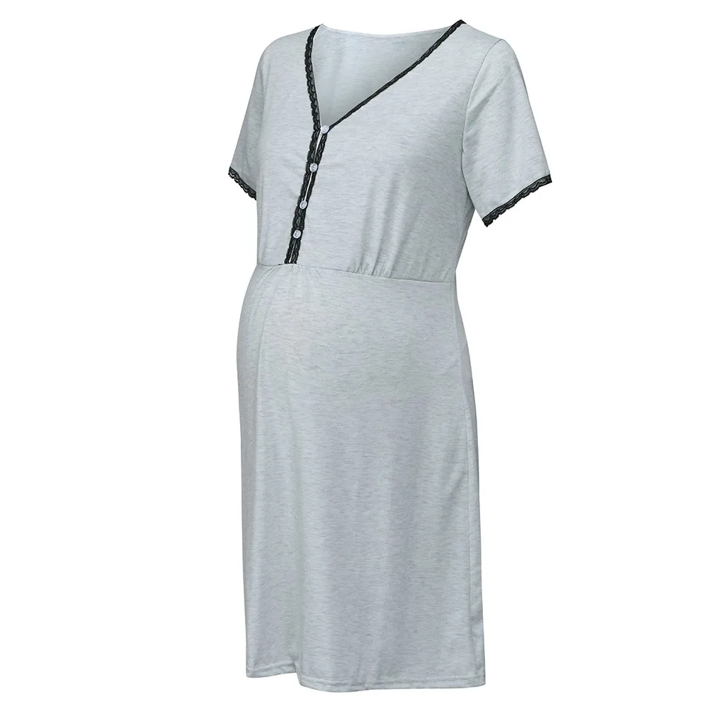

LONSANT Maternity Dresses casual lace stitching Short Sleeve V-neck Nursing Breastfeeding Pregnancy Clothes Drop Ship New 2020