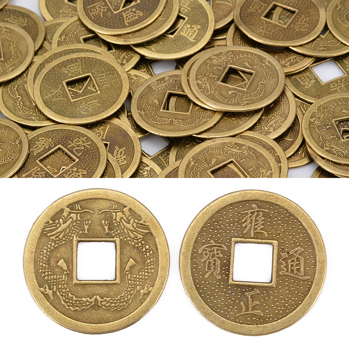 100pcs 25mm Chinese Ancient Lucky Coins Dragon Fei Shui Money For Home Collection Fortune Wealth Craft Making Decorating | Дом и сад