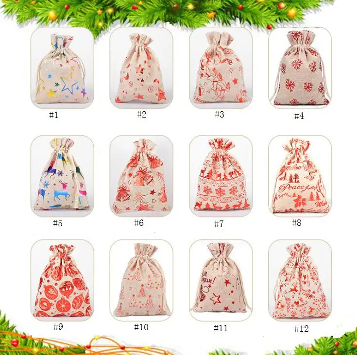 

Christmas Gift Bag Cartoon Santa Candy Bag Snowman Xmas Tree Print Canvas Bag Drawstring Sack Bag Christmas Party Wholesale