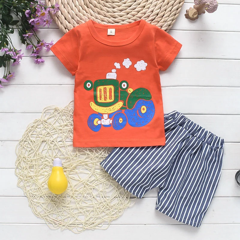 

Boys Summer Clothes Fashion T-shirt+stripe Shorts 2pcs Kids Boys Tracksuit For Kids Boy Outfits Newborn Beach Clothing