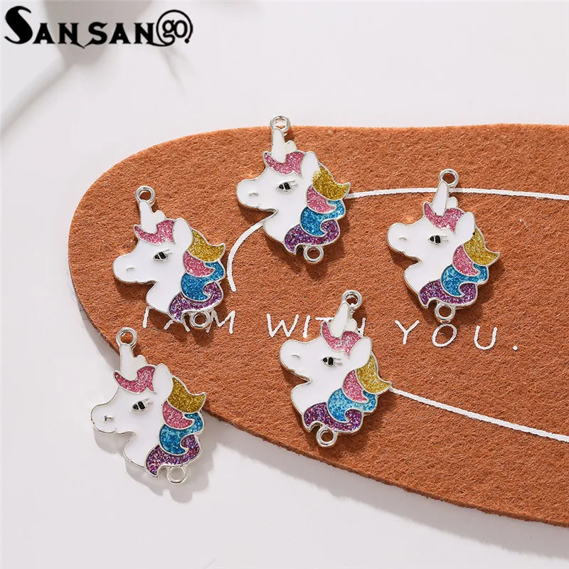 

Разноцветные блестящие подвески в виде единорога, 10 шт./лот, для самостоятельного изготовления ожерелья, браслета, аксессуаров для изготовл...