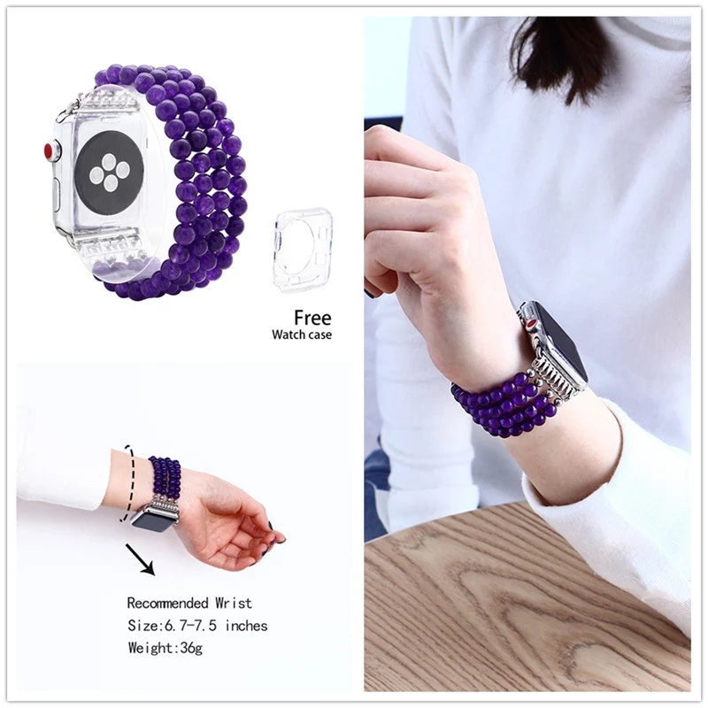 LuReen агатовыми бусами Эластичный ремешок для наручных часов Apple Watch серии 1/2/3, 42 мм, 38 мм, версия эластичный браслет, ремешок для наручных часов iwatch, 4/5 40 мм 44 мм
