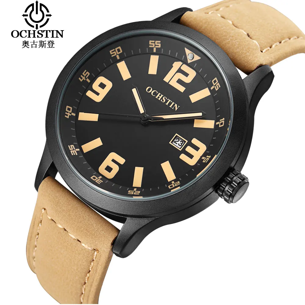 OCHSTIN для мужчин кварцевые модные повседневные часы кожаный ремешок спортивные