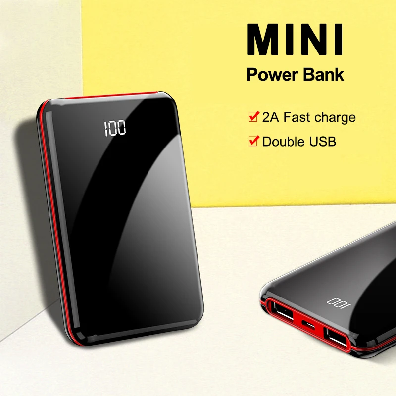 20000mAh портативный мини внешний аккумулятор с зеркальным экраном, цифровой внешний аккумулятор, внешний аккумулятор для смартфона
