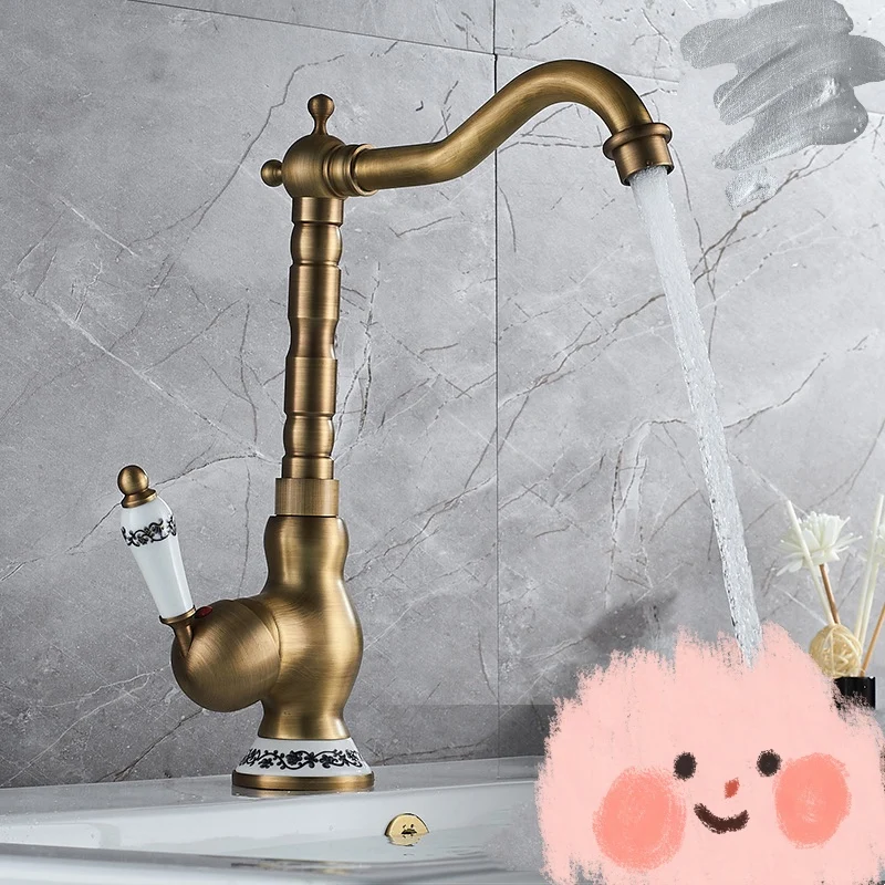 Европейский латунный желтый одиночный смеситель для холодной кухни ванной