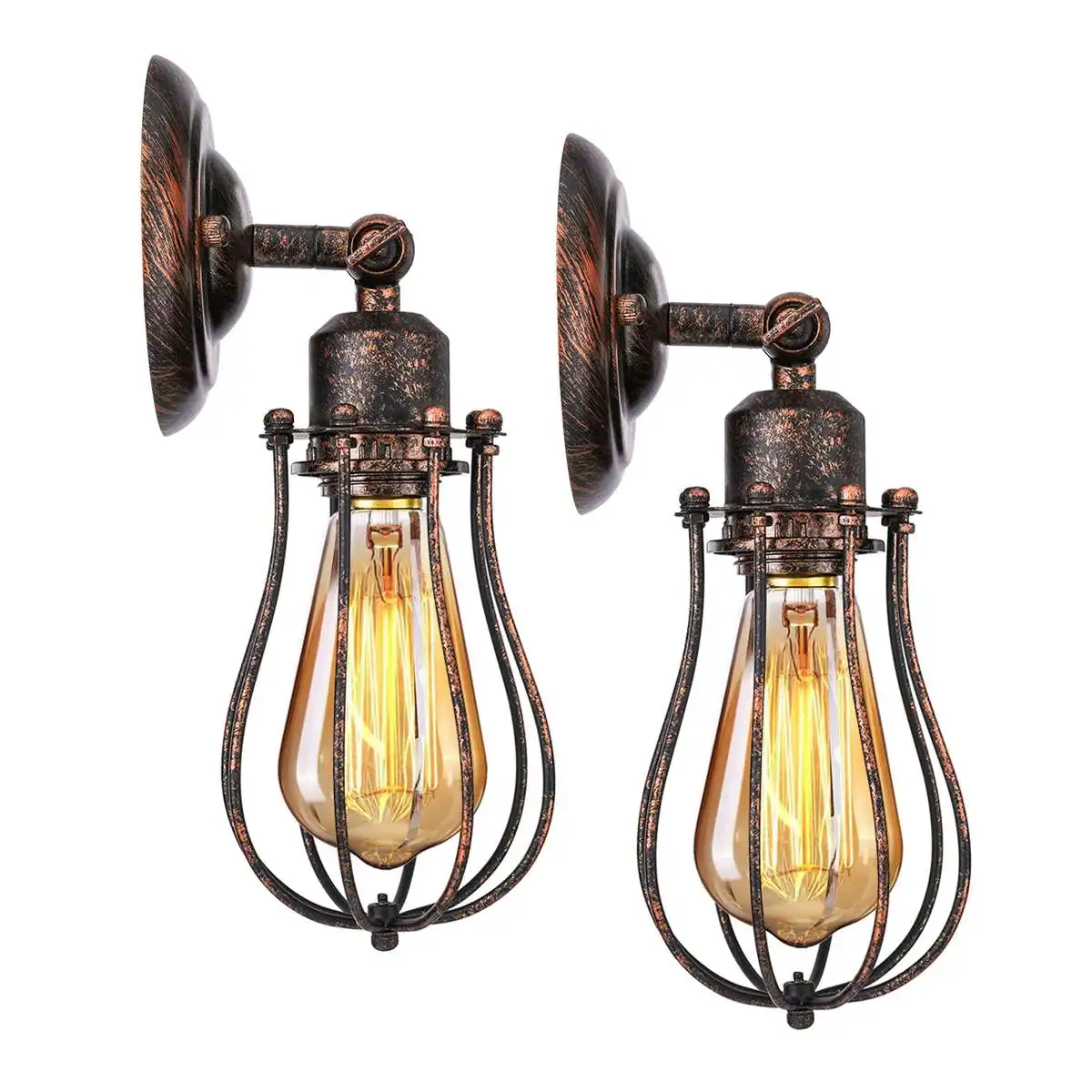 

KINGSO 2-pack Wall Lamp E27 Bronze Dimmable 230V Vintage Wall Lamp Metal Industrial Lampshade Bedroom Living Room Dining Table