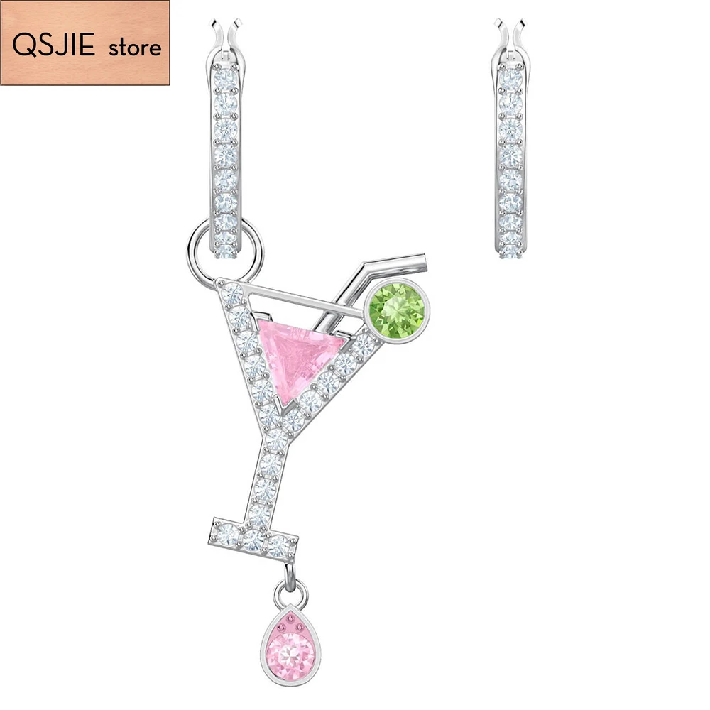 

QSJIE High quality SWA new cocktail pierced earrings, bright cocktail pendant, female romantic Earrings Charming fashion jewelry
