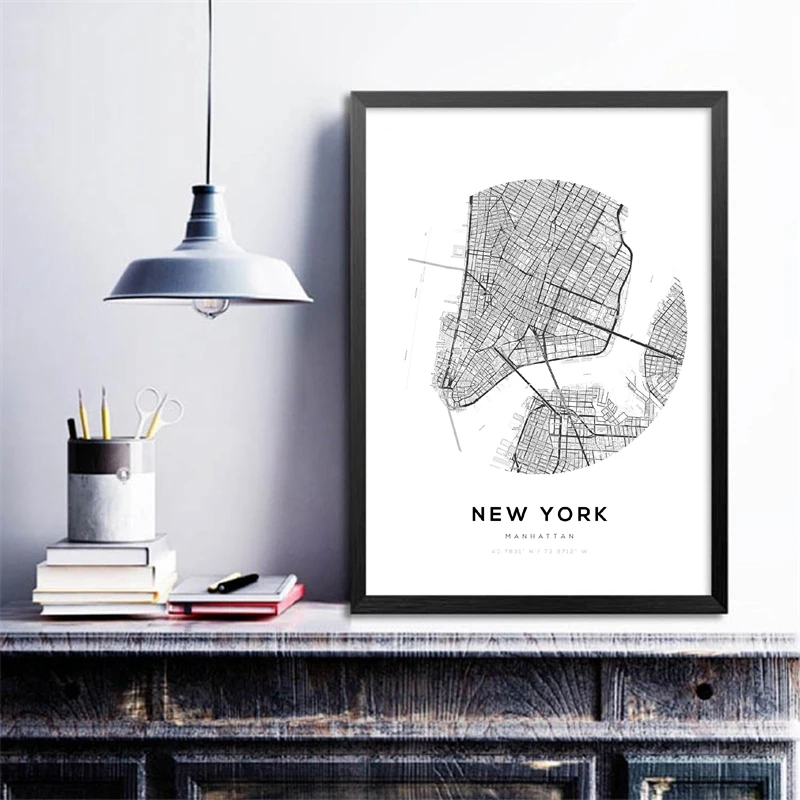 

Pairs London New York Wall Art Prints Map Poster Minimalist Canvas Painting Wall Art Picture City Maps Interior Room Decor