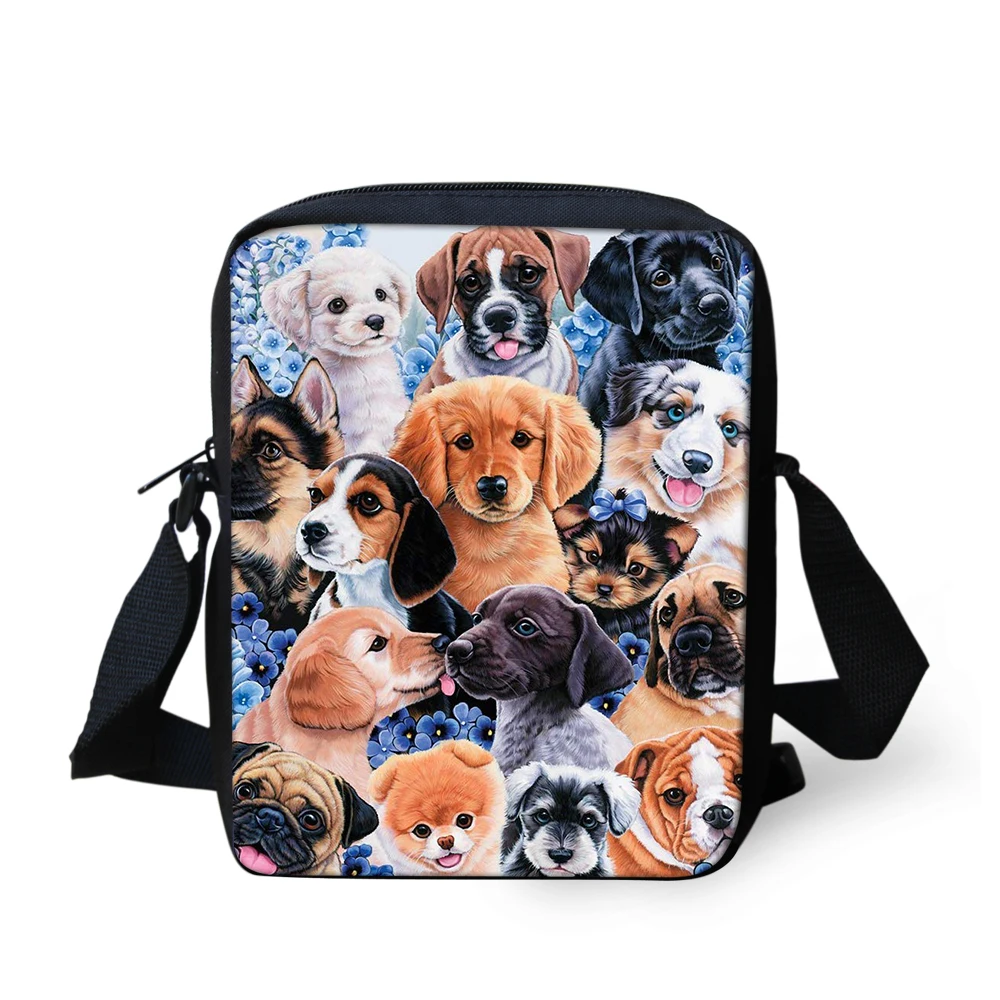 ELVISWORDS Kids Messenger Bags Cute Cat Dog Printing Lunch Bags for Boys Girls Casual Crossbody Shoulder Bags Mini Flap Funny - Color: QE262E
