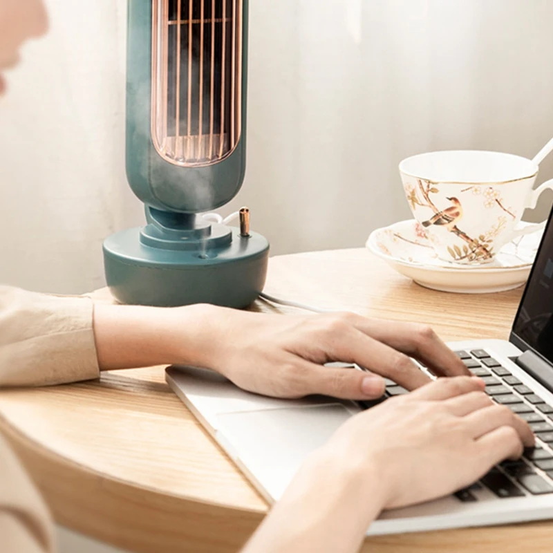 

Portable USB Tower Type Bladeless Water Spray Mist Fan USB Handheld Retro Fan Cooling Air Conditioner Humidifier