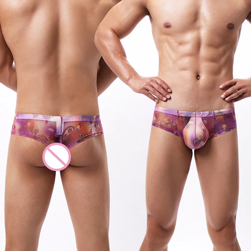 Мужские мини-боксеры с цветочной сеткой прозрачные U-выпуклые трусы карманом