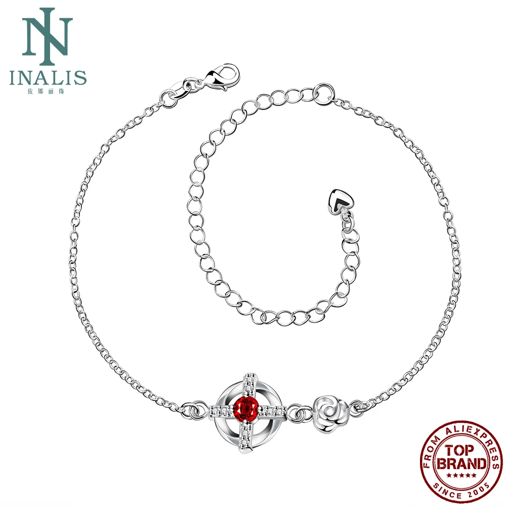 

INALIS Romantic Charm Women Anklets Round Cross Red Clear Cubic Zircon Anklet Fashion Jewelry Festival Party Gift For Girlfriend