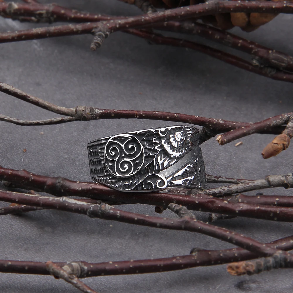 

Never Fade Stainless Steel Viking Raven Statement Rings Men Vintage Nordic Viking Totem Odin Men Rings Jewelry