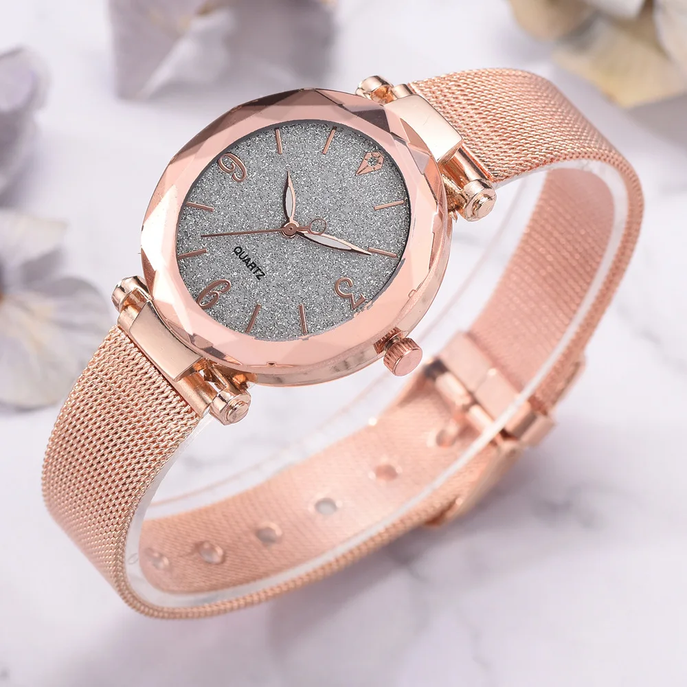 Женские часы из розового золота 2019 Топ бренд Роскошные тонкие звездное небо