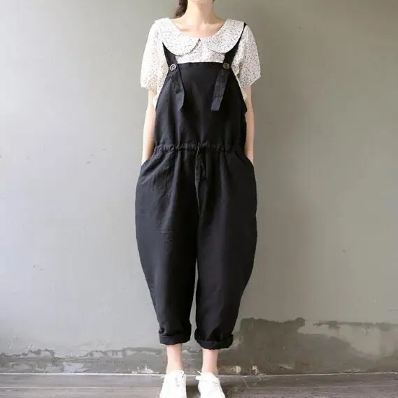 2020 весенние и летние комбинезоны хлопковые брюки размера плюс черные Женские