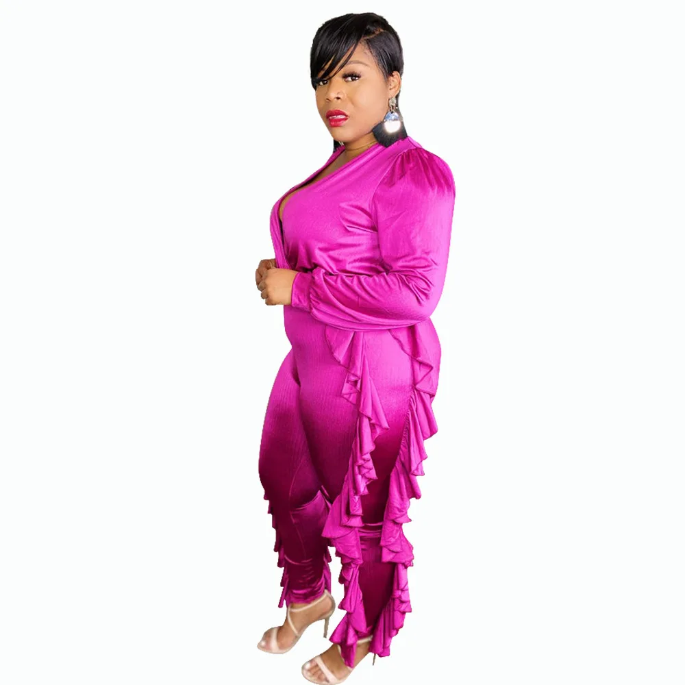

Cutubly Jumpsuit Autumn XL-5XL V Neck Long Ruffle Jumpsuit For Women Long Sleeve Solid Elegant Club Overall Outdoor Romper 2021