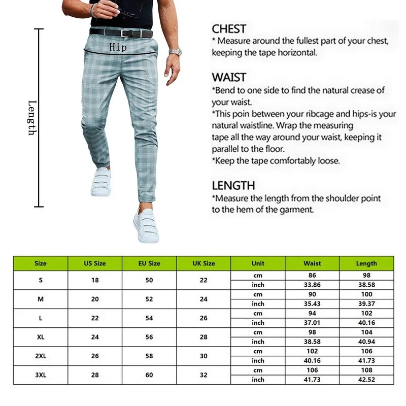 

2021 New Mens Pants Casual Mens Trousers Skinny Stretch Mens Chinos Pants Slim Fit Mens Casual Pant Plaid Check Pants Male