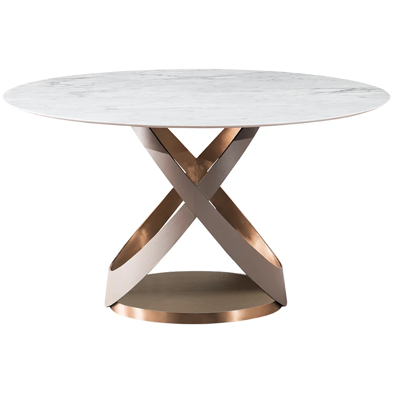

Italian minimalist round designer creative marble dining table modern simple saddle leather dining table for living room