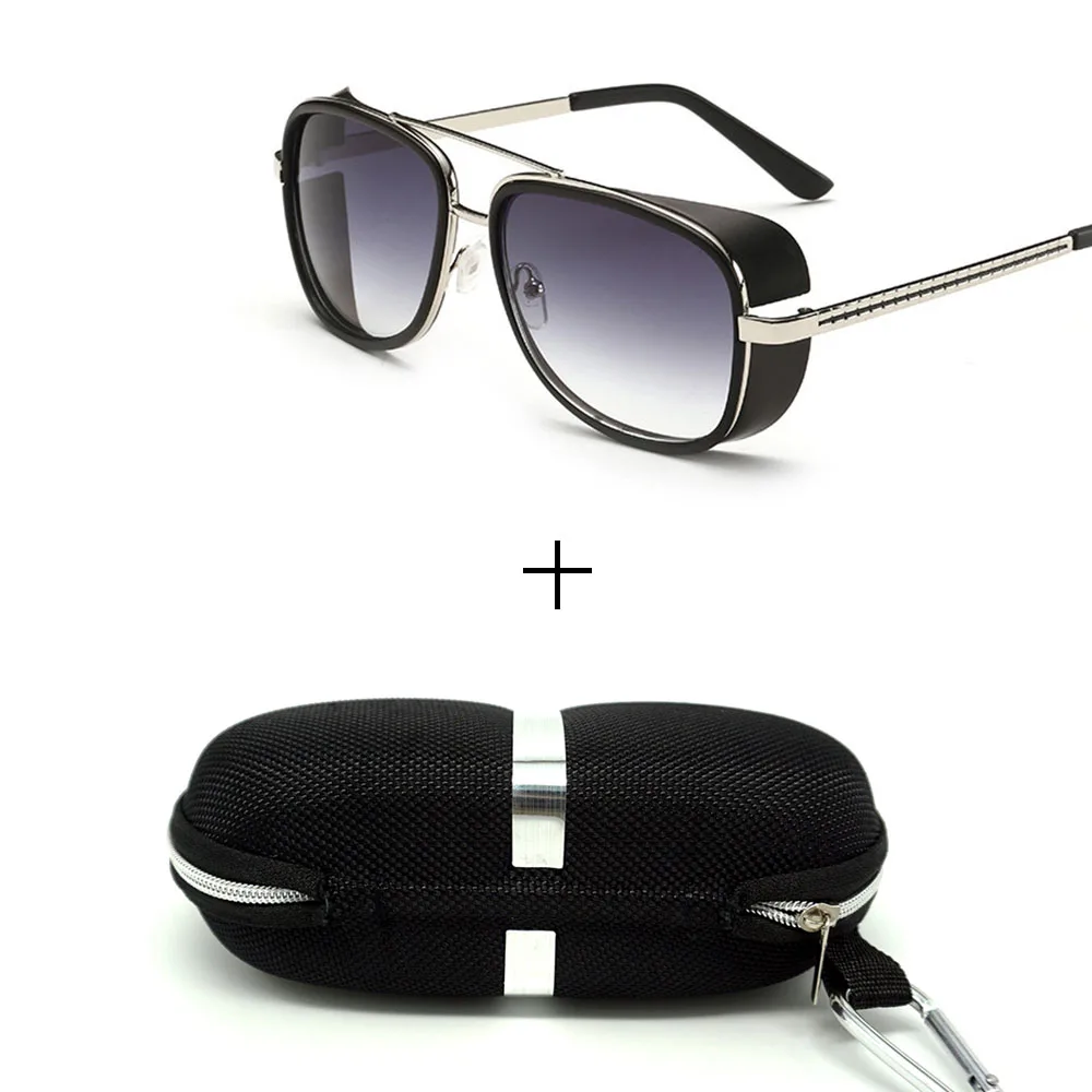 Glasses and case Минимальный мужской стимпанк солнцезащитные очки тони старк железный человек солнцезащитные очки ретро винтажные очки стимпанк солнцезащитные очки UV400 - Цвет линз: Glasses and case