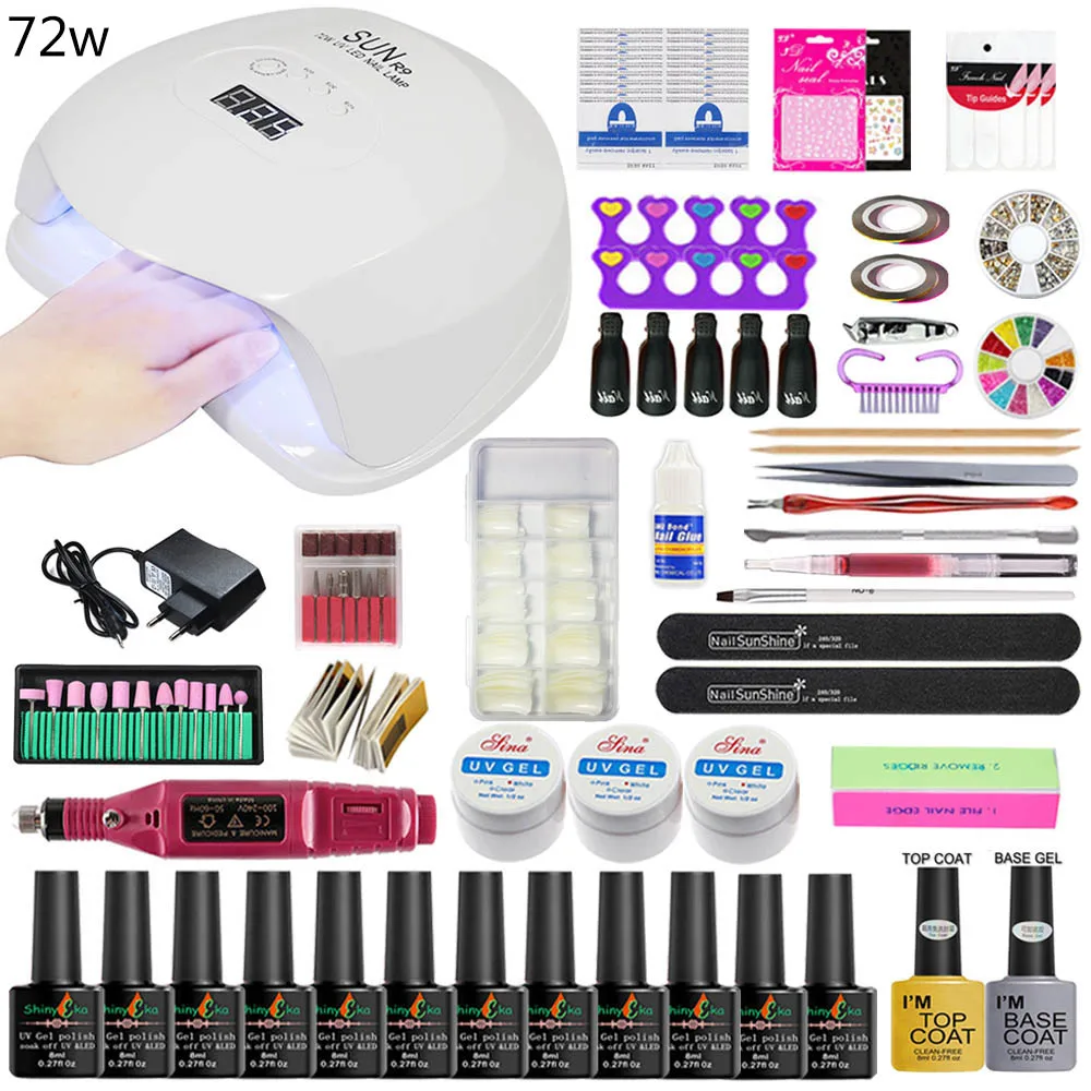 Набор для ногтей светодиодный светильник 72 Вт/48 Вт сушилка с 12 шт. набор гель лака