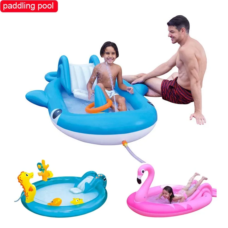 Baby Playing Pool Cartoon Animal Shape Swimming Pool Water Spray Inflatable  Animal Whale Shark Flamingo Shape Children Piscina