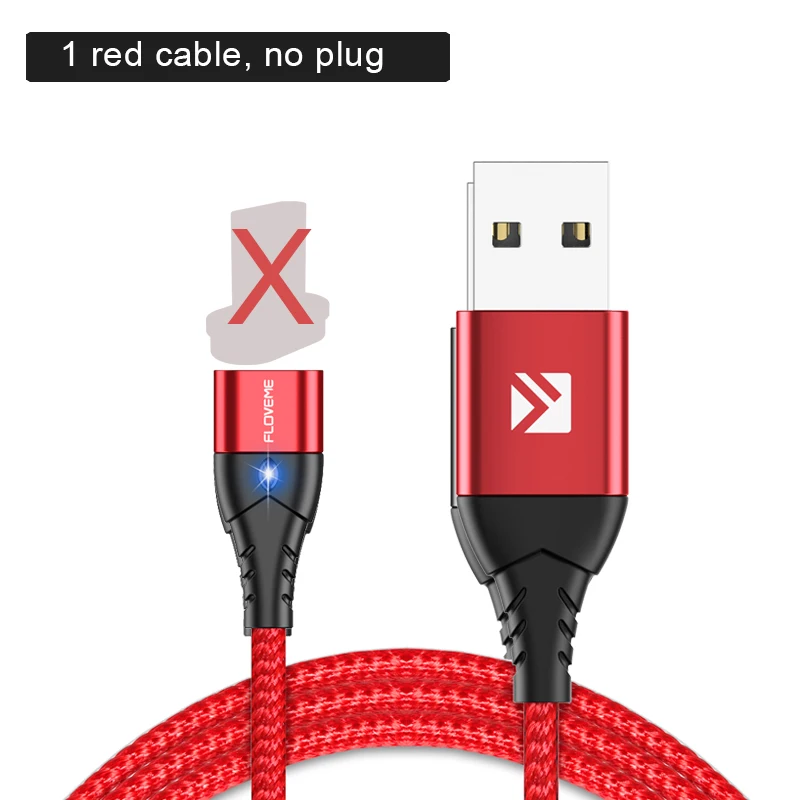 red cable no plug FLOVEME 3A Магнитный Micro USB кабель type-C Магнитный зарядный кабель для телефона Xiaomi для iPhone 7 8 samsung - Цвет: red cable no plug
