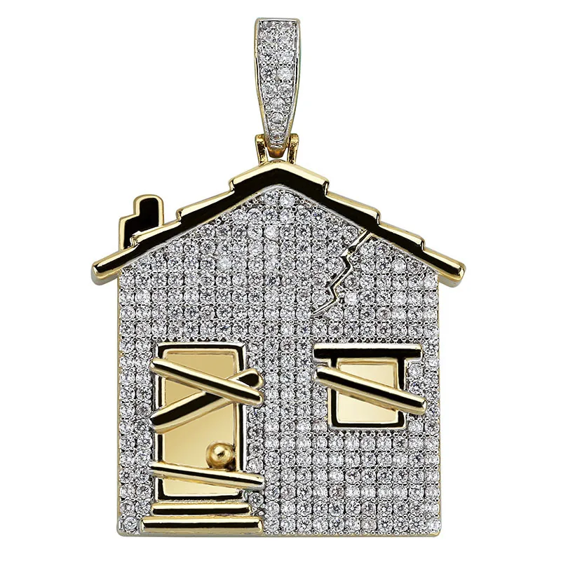 Micro Paved AAA + кубический цирконий Iced Out двухцветный Bling House подвески ожерелье для