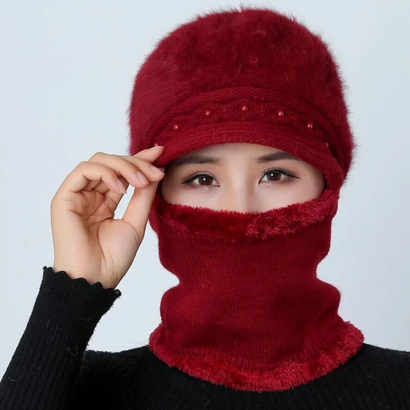 Высококачественные зимние шапки для женщин Skullies Beanie cap шляпки из шерсти набор теплая маска Gorras шапка из кроличьего меха Вязаная Шапка