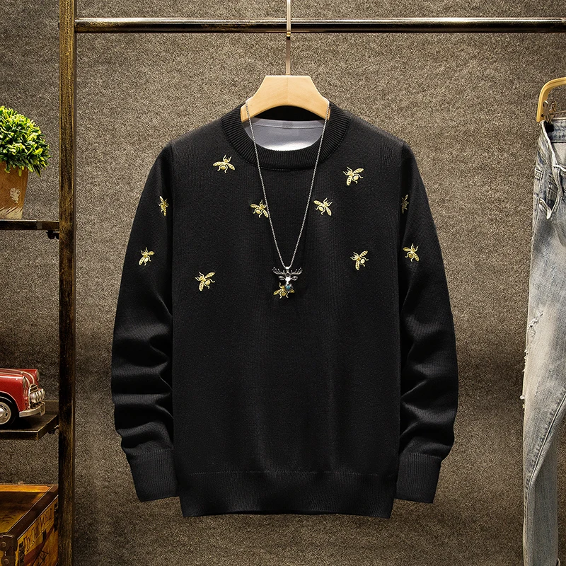

Black Knitted Sweater Men Winter Clothes 2020 Harajuku Streetwear Embroidery Sweaters Pulover De Hombre Korean Fashion Clothing