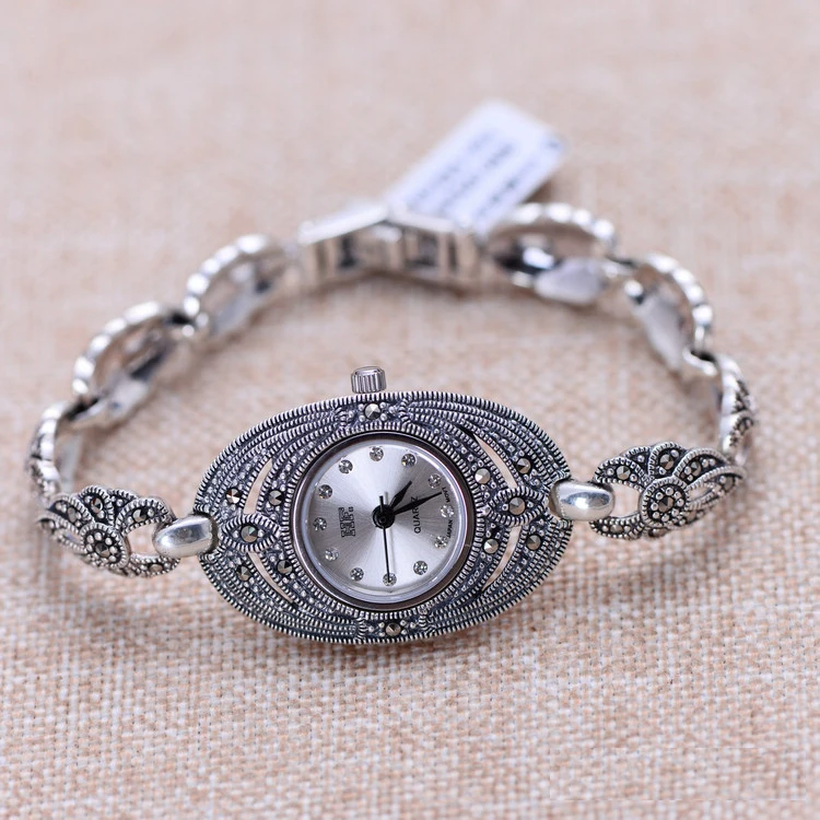 

New fashion Fine Silver Watch Classic S925 Silver Jewelry Watch Real Pure Silver Bracelet Watches Real Silver Bangle