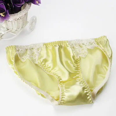 light yellow Шелковые кружевные трусики женские антибиотики женские трусы с низкой талией впитывающие пот дышащие - Цвет: light yellow