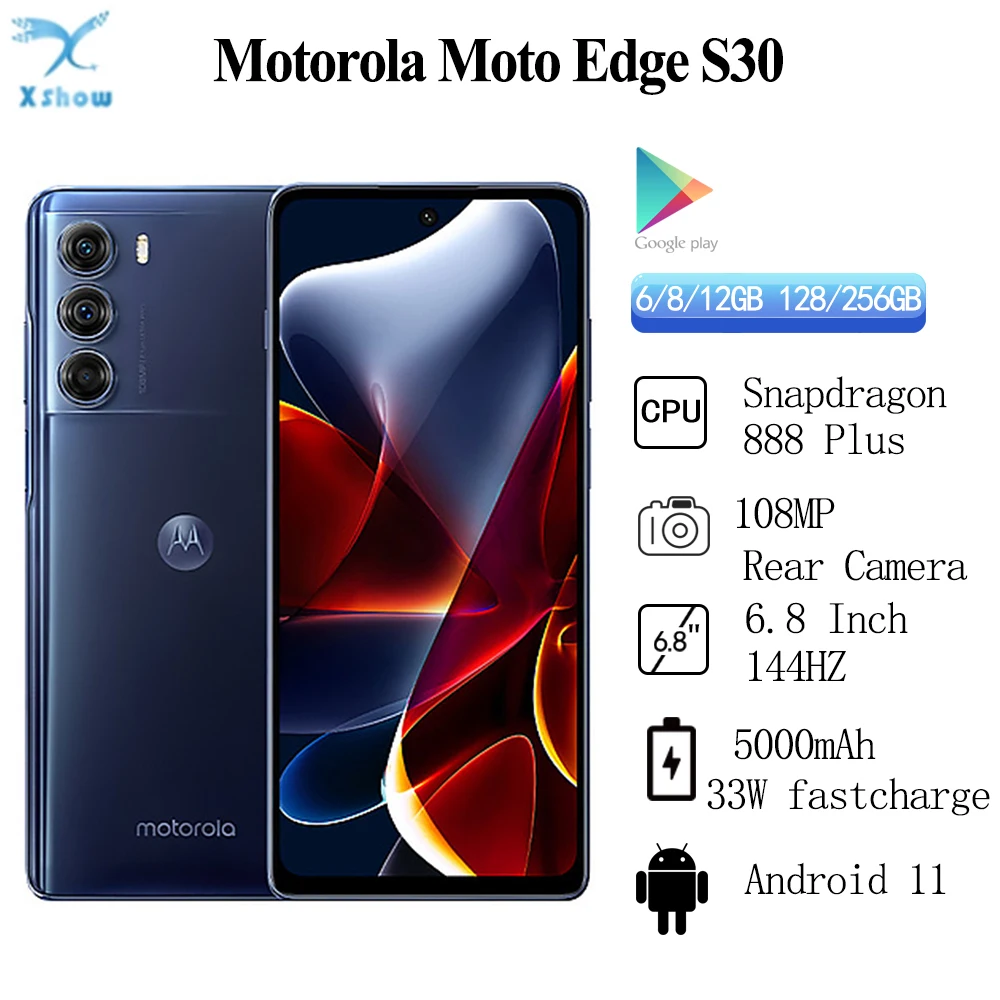  Смартфон Motorola MOTO Edge S30, телефон с глобальной прошивкой, телефон с фотографией, Snapdragon 888 Plus, 5000 мАч, 33 Вт, быстрая зарядка, FHD + HDR10, 6,8 Гц, 144 МП…
